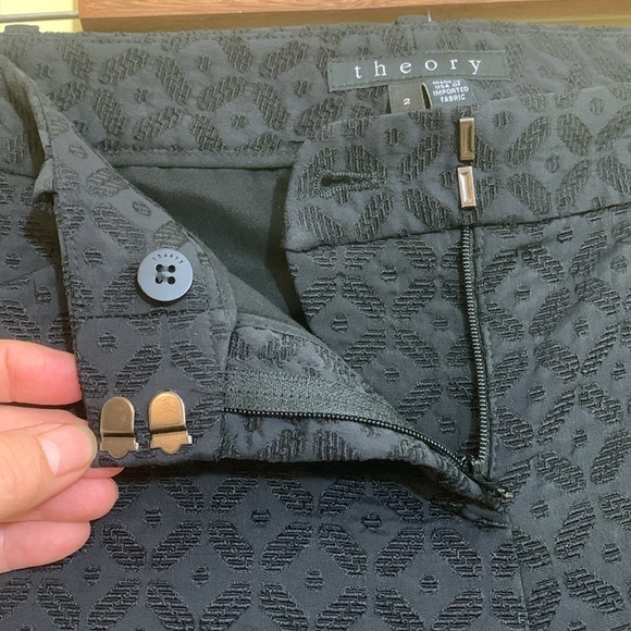 Theory Black Embroidery Diamond Pattern Tapered Tailored Wardrobe Staple Pants 2 - Picture 10 of 17